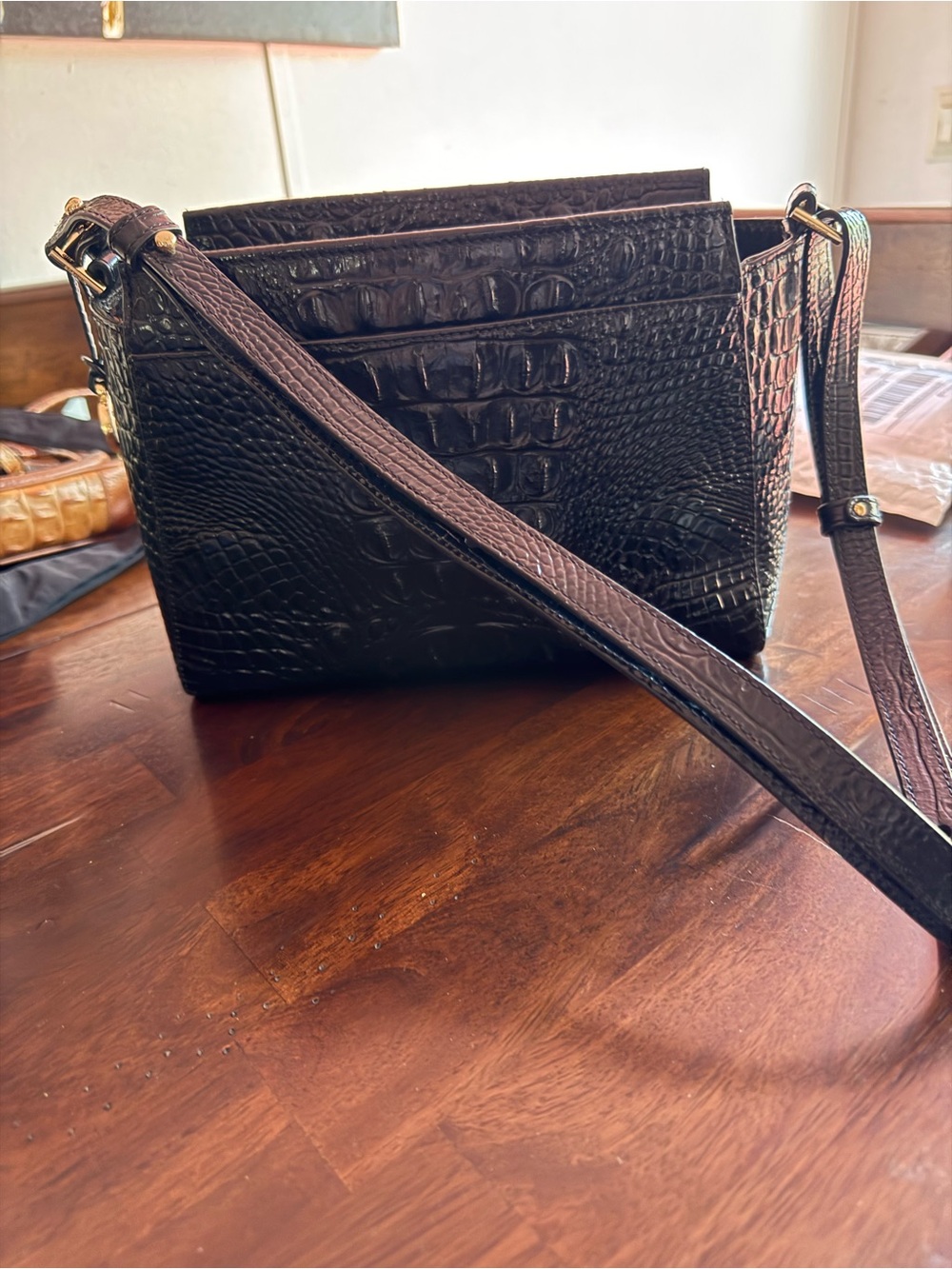Brahmin Black Croc-Embossed Crossbody Bag
